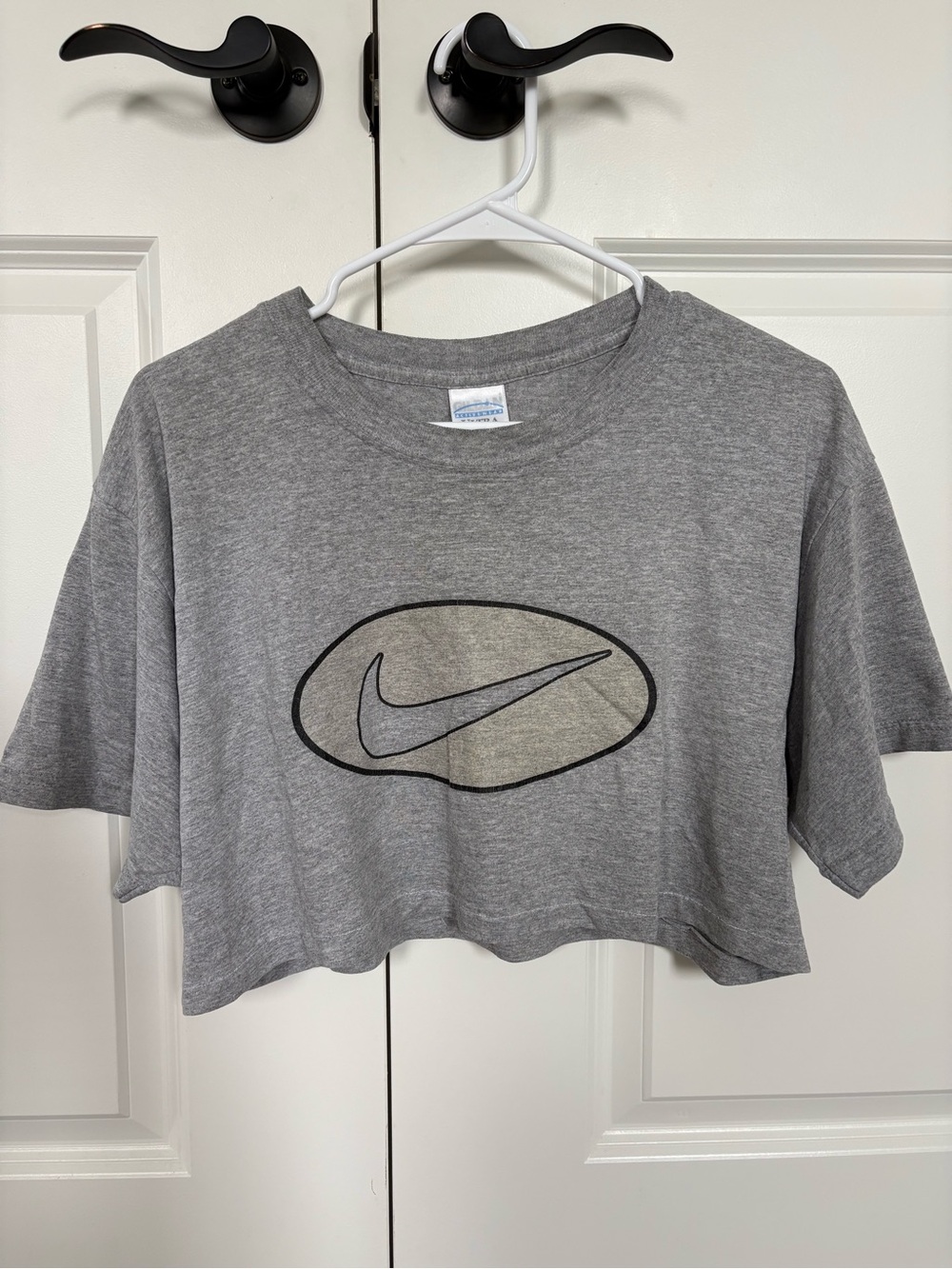 Vintage Nike Gray Cropped Tee with Swoosh Logo